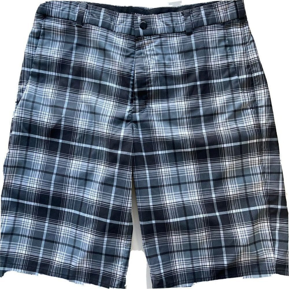 Nike Golf Dri-Fit Men’s Gray Black Plaid Flat Front‎ Shorts Size 32